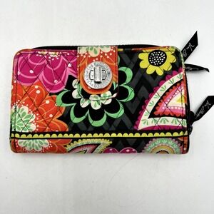 Vera Bradley Turnlock Wallet Pink/Gray/Orange Paisly & Floral Pattern Clutch